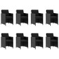 vidaXL Set comedor de jardín 9 piezas y cojines ratán sintético negro vidaXL Set comedor de jardín 9 piezas y cojines ratán sintético negro