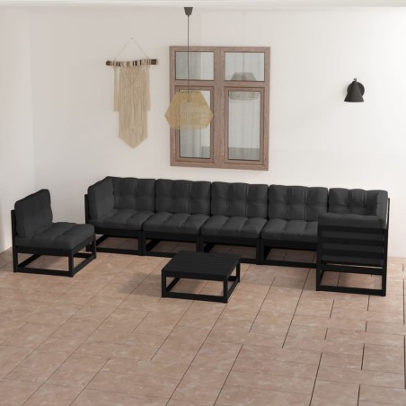 vidaXL Muebles de jardín 8 pzas y cojines madera maciza pino