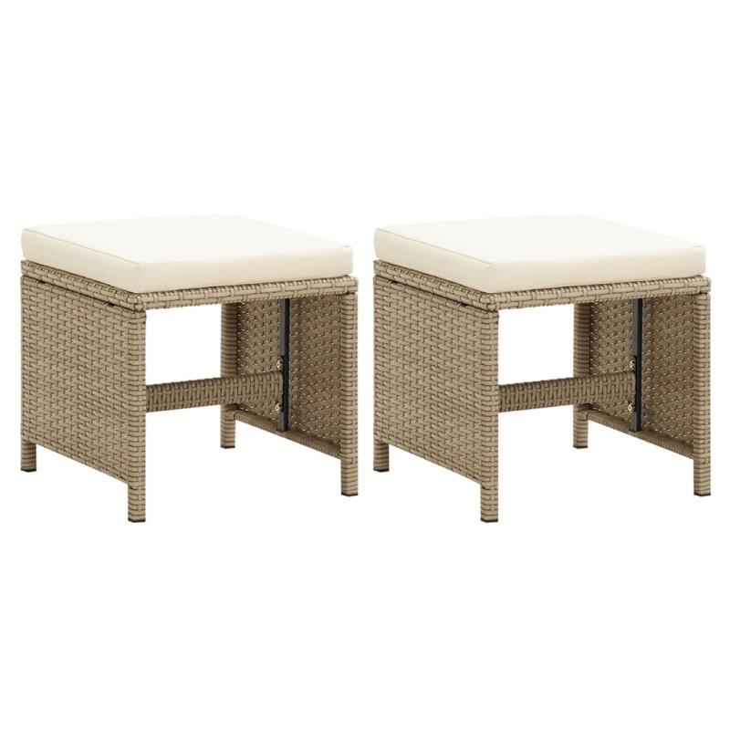 vidaXL Taburetes de jardín 2 uds con cojines ratán sintético beige vidaXL Taburetes de jardín 2 uds con cojines ratán sintético beige