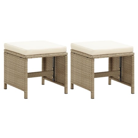vidaXL Taburetes de jardín 2 uds con cojines ratán sintético beige