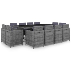 vidaXL Set comedor de jardín 13 piezas y cojines ratán sintético gris 