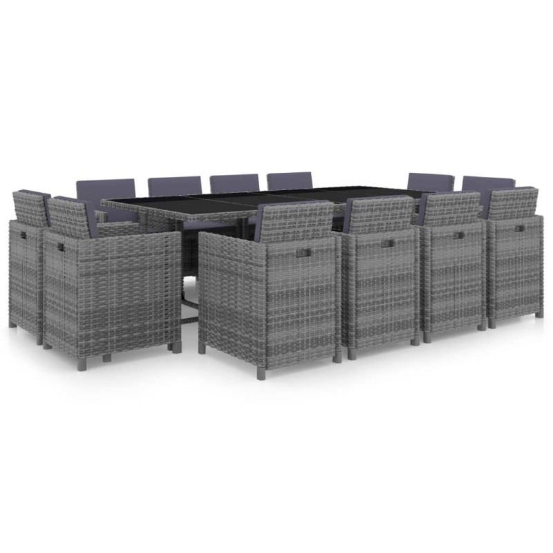 vidaXL Set comedor de jardín 13 piezas y cojines ratán sintético gris vidaXL Set comedor de jardín 13 piezas y cojines ratán sintético gris