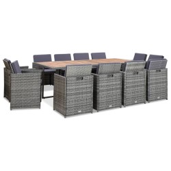 vidaXL Set comedor de jardín 13 piezas y cojines ratán sintético gris 
