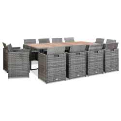 vidaXL Set comedor de jardín 13 piezas y cojines ratán sintético gris 