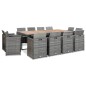 vidaXL Set comedor de jardín 13 piezas y cojines ratán sintético gris 