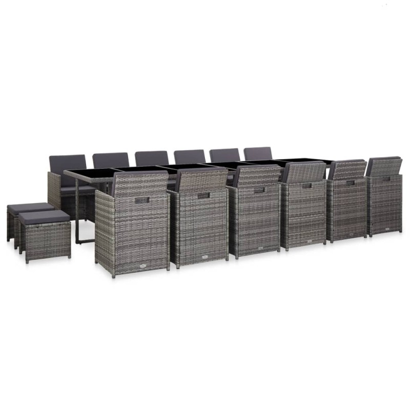 vidaXL Set de comedor de jardín 17 pzas y cojines ratán sintético gris vidaXL Set de comedor de jardín 17 pzas y cojines ratán sintético gris