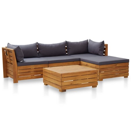vidaXL Muebles de jardín 5 pzas y cojines madera de acacia gris oscuro 