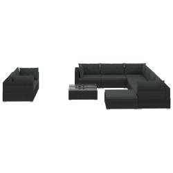 vidaXL Set muebles de jardín 10 piezas y cojines ratán sintético negro