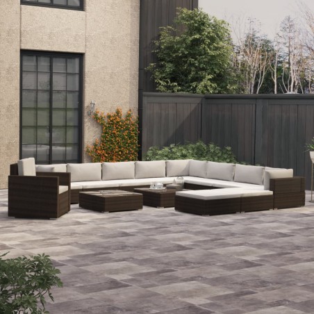 vidaXL Set muebles de jardín 13 pzas y cojines ratán sintético marrón
