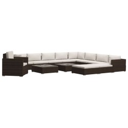 vidaXL Set muebles de jardín 13 pzas y cojines ratán sintético marrón