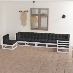 vidaXL Juego de muebles de jardín 7 pzas y cojines madera maciza pino