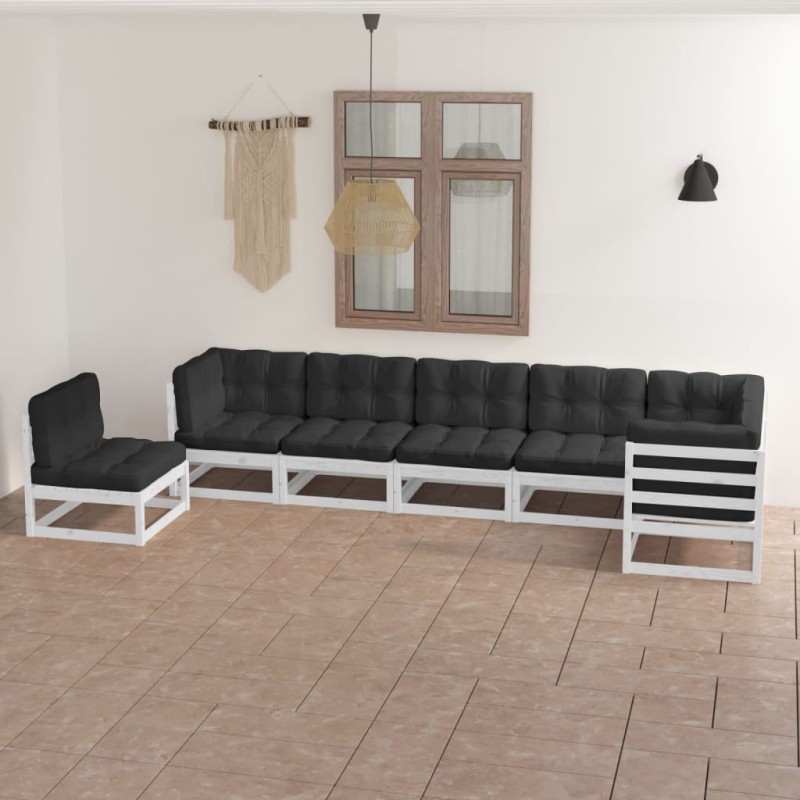 vidaXL Juego de muebles de jardín 7 pzas y cojines madera maciza pino vidaXL Juego de muebles de jardín 7 pzas y cojines madera maciza pino