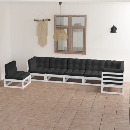 vidaXL Juego de muebles de jardín 7 pzas y cojines madera maciza pino