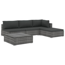 vidaXL Set de muebles de jardín 5 pzas y cojines ratán sintético gris