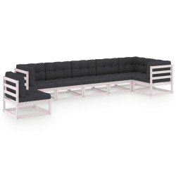 vidaXL Juego de muebles de jardín 7 pzas y cojines madera maciza pino