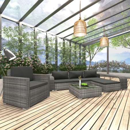 vidaXL Set de muebles de jardín 8 pzas y cojines ratán sintético gris