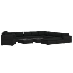 vidaXL Set muebles de jardín 13 piezas y cojines ratán sintético negro