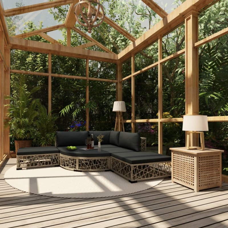 vidaXL Set de sofás de jardín 6 piezas y cojines ratán sintético gris vidaXL Set de sofás de jardín 6 piezas y cojines ratán sintético gris