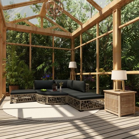 vidaXL Set de sofás de jardín 6 piezas y cojines ratán sintético gris