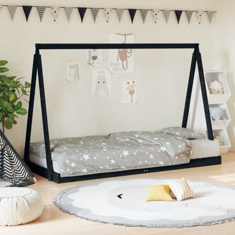 vidaXL Estructura de cama para niños madera de pino negro 90x190 cm vidaXL Estructura de cama para niños madera de pino negro 90x190 cm
