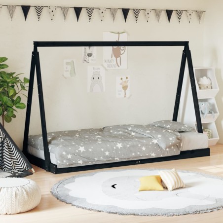 vidaXL Estructura de cama para niños madera de pino negro 90x190 cm