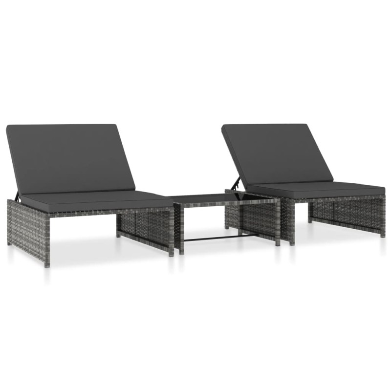vidaXL Tumbonas con mesita 2 unidades ratán sintético gris vidaXL Tumbonas con mesita 2 unidades ratán sintético gris