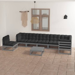 vidaXL Muebles de jardín 8 pzas y cojines madera maciza pino