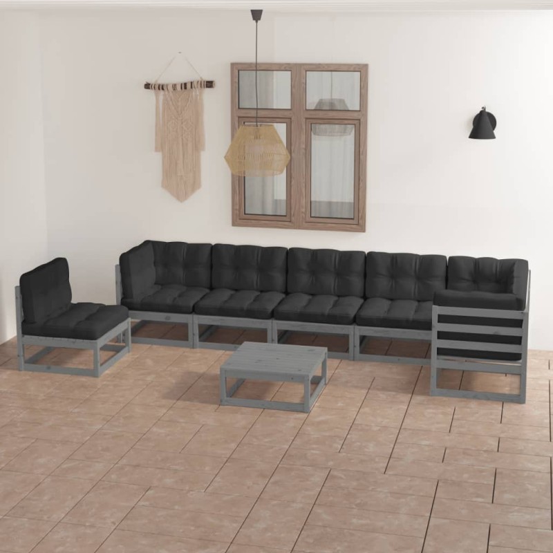 vidaXL Muebles de jardín 8 pzas y cojines madera maciza pino vidaXL Muebles de jardín 8 pzas y cojines madera maciza pino