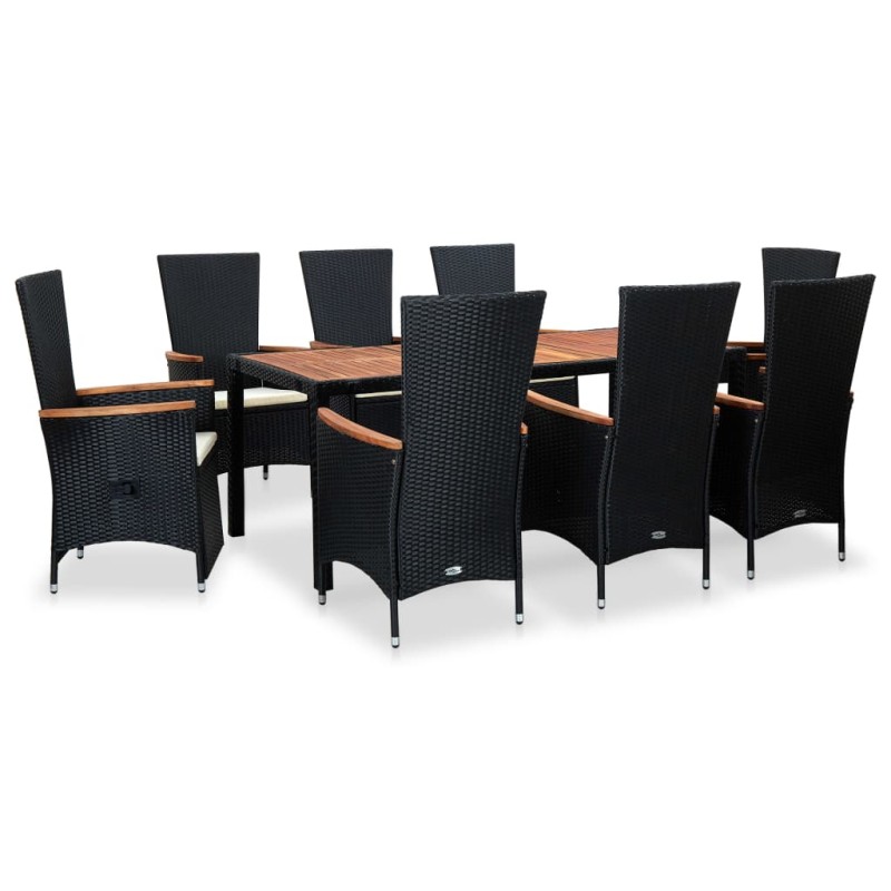 vidaXL Set comedor de jardín 9 piezas y cojines ratán sintético negro vidaXL Set comedor de jardín 9 piezas y cojines ratán sintético negro