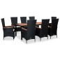 vidaXL Set comedor de jardín 9 piezas y cojines ratán sintético negro vidaXL Set comedor de jardín 9 piezas y cojines ratán sintético negro