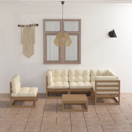 vidaXL Muebles de jardín 6 piezas con cojines de madera de pino maciza