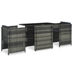 vidaXL Set mesa y sillas jardín 3 pzas y cojines ratán sintético gris