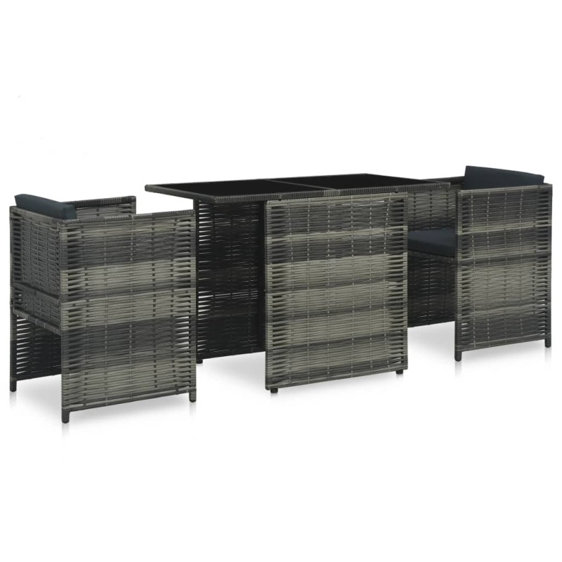 vidaXL Set mesa y sillas jardín 3 pzas y cojines ratán sintético gris vidaXL Set mesa y sillas jardín 3 pzas y cojines ratán sintético gris