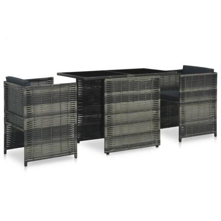 vidaXL Set mesa y sillas jardín 3 pzas y cojines ratán sintético gris