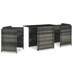 vidaXL Set mesa y sillas jardín 3 pzas y cojines ratán sintético gris