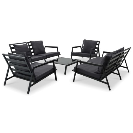 vidaXL Muebles de jardín 5 pzas y cojines de aluminio gris oscuro