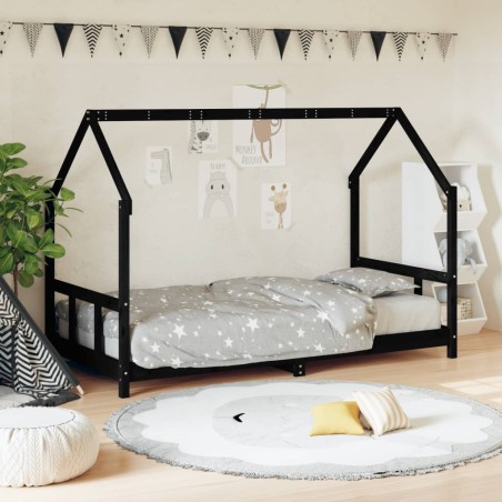 vidaXL Estructura de cama para niños madera de pino negro 90x200 cm