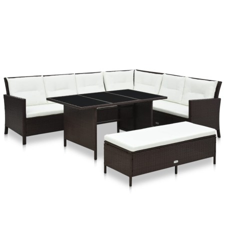 vidaXL Set muebles de jardín 3 pzas y cojines ratán sintético marrón