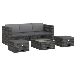 vidaXL Set de muebles de jardín 4 pzas y cojines ratán sintético gris