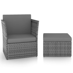 vidaXL Silla de jardín con taburete ratán sintético gris antracita