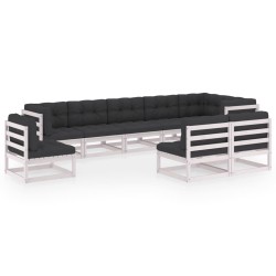 vidaXL Juego de muebles de jardín 9 pzas y cojines madera maciza pino