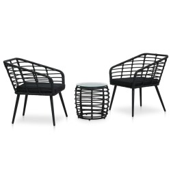 vidaXL Set de mesa y sillas de jardín 3 piezas ratán sintético negro