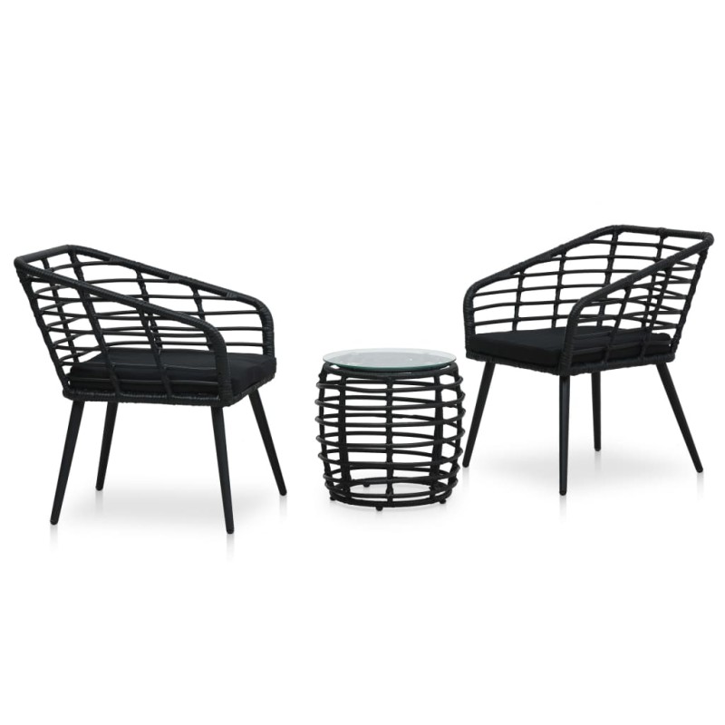 vidaXL Set de mesa y sillas de jardín 3 piezas ratán sintético negro vidaXL Set de mesa y sillas de jardín 3 piezas ratán sintético negro