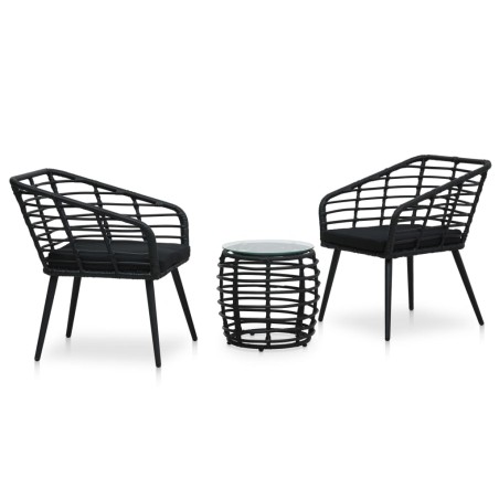 vidaXL Set de mesa y sillas de jardín 3 piezas ratán sintético negro