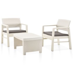vidaXL Juego de muebles de jardín 3 piezas plástico blanco