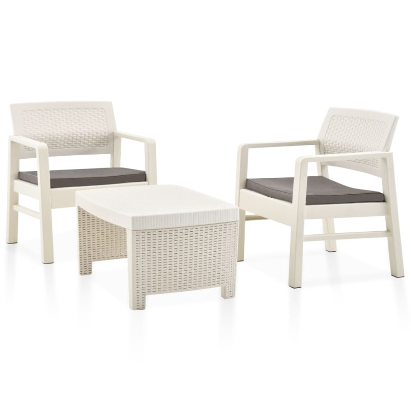 vidaXL Juego de muebles de jardín 3 piezas plástico blanco vidaXL Juego de muebles de jardín 3 piezas plástico blanco