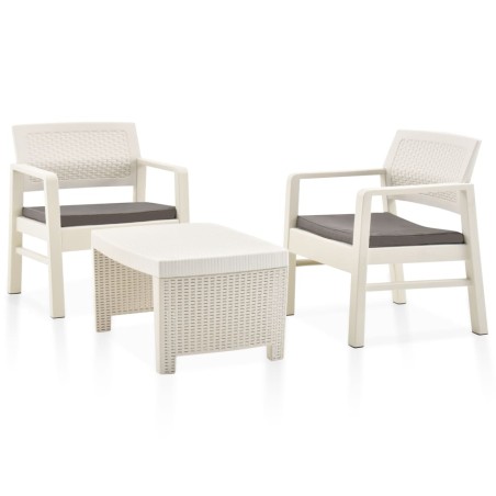 vidaXL Juego de muebles de jardín 3 piezas plástico blanco