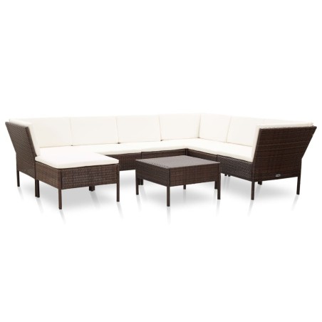 vidaXL Set muebles de jardín 8 piezas y cojines ratán sintético marrón