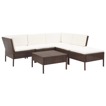 vidaXL Set muebles de jardín 6 piezas y cojines ratán sintético marrón