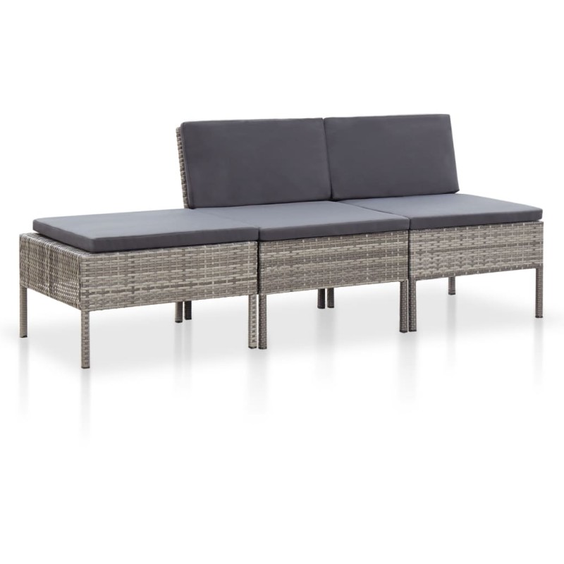 vidaXL Set de muebles de jardín 3 pzas y cojines ratán sintético gris vidaXL Set de muebles de jardín 3 pzas y cojines ratán sintético gris